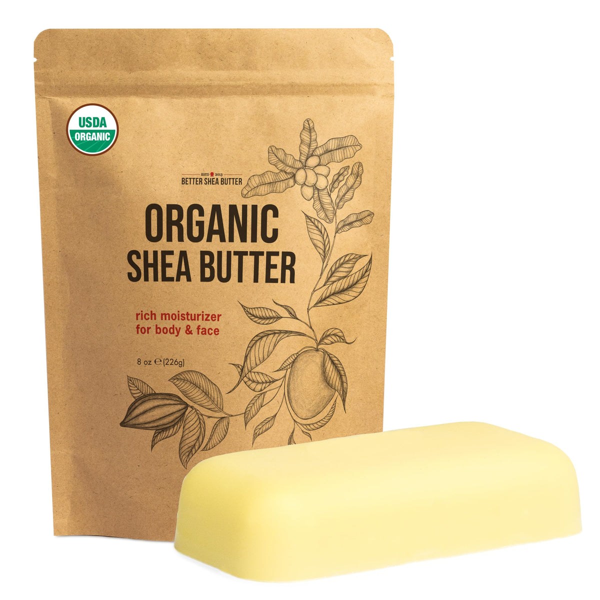 Better Shea Butter front packaging showing USDA organic and 8 oz benefits
