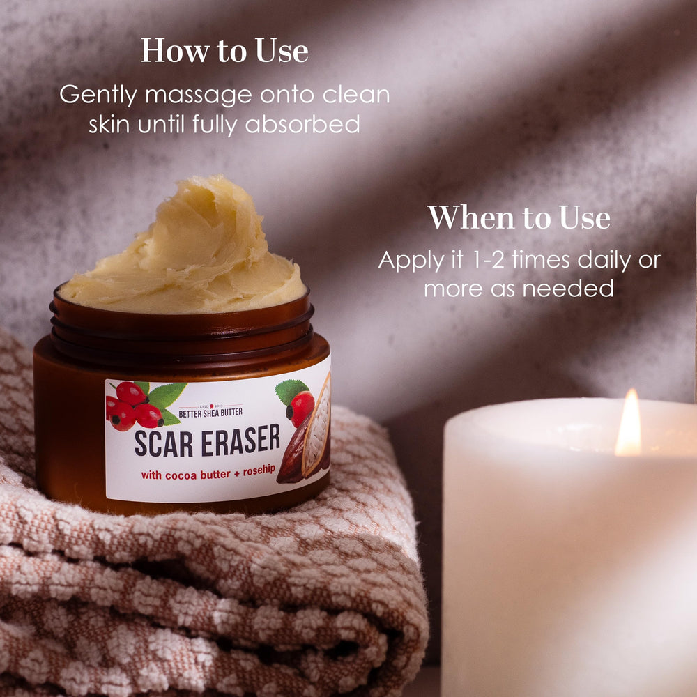 Better Shea Butter jar on bathroom shelf portraying everyday skincare ritual