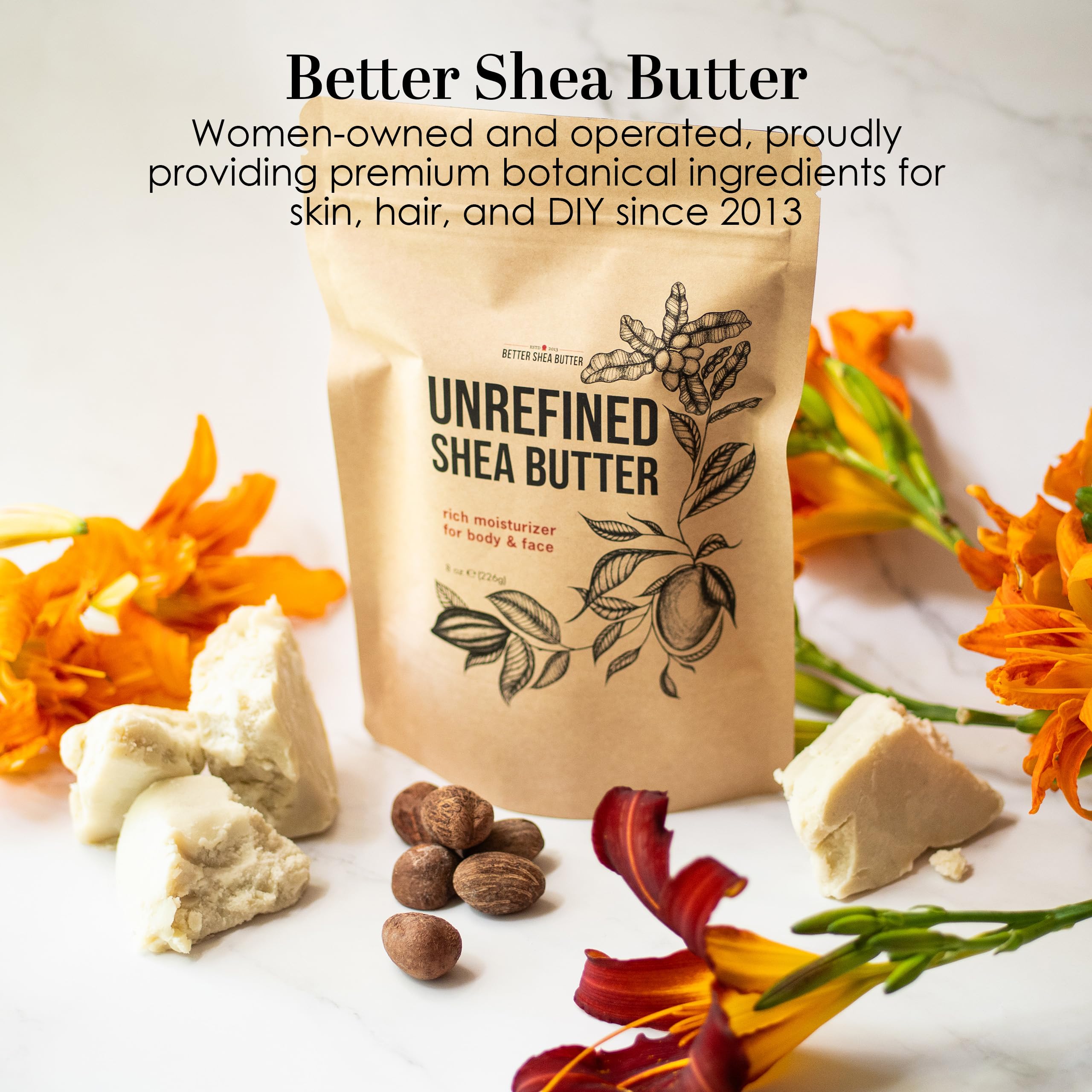 Better Shea Butter block in hand showing 1 lb scale and generous supply