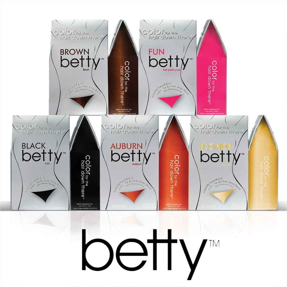 Side-by-side before and after with Betty Beauty illustrating gray coverage and more uniform color