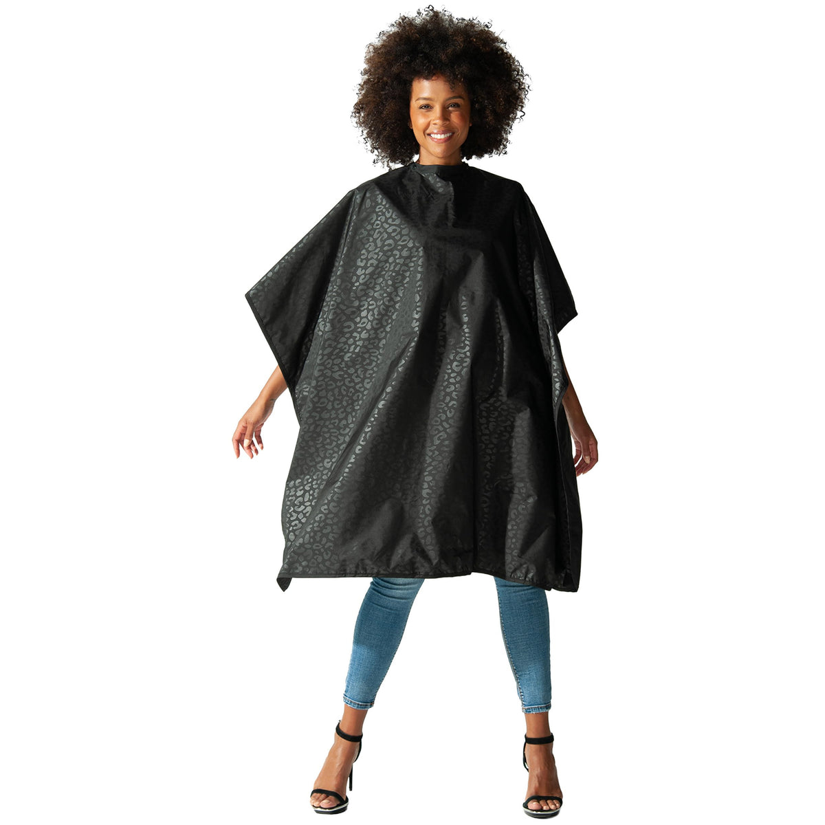 Betty Dain black Jaguar cape front view showing full coverage and professional finish