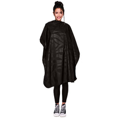 Betty Dain front view of black cape showing full coverage and professional look