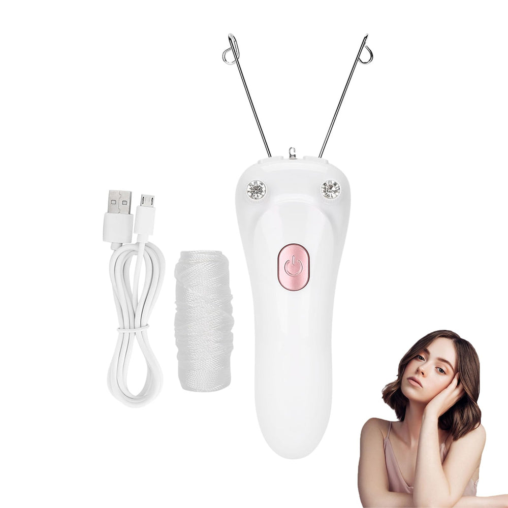 Betued front view of pink threading device showing compact design and easy handling