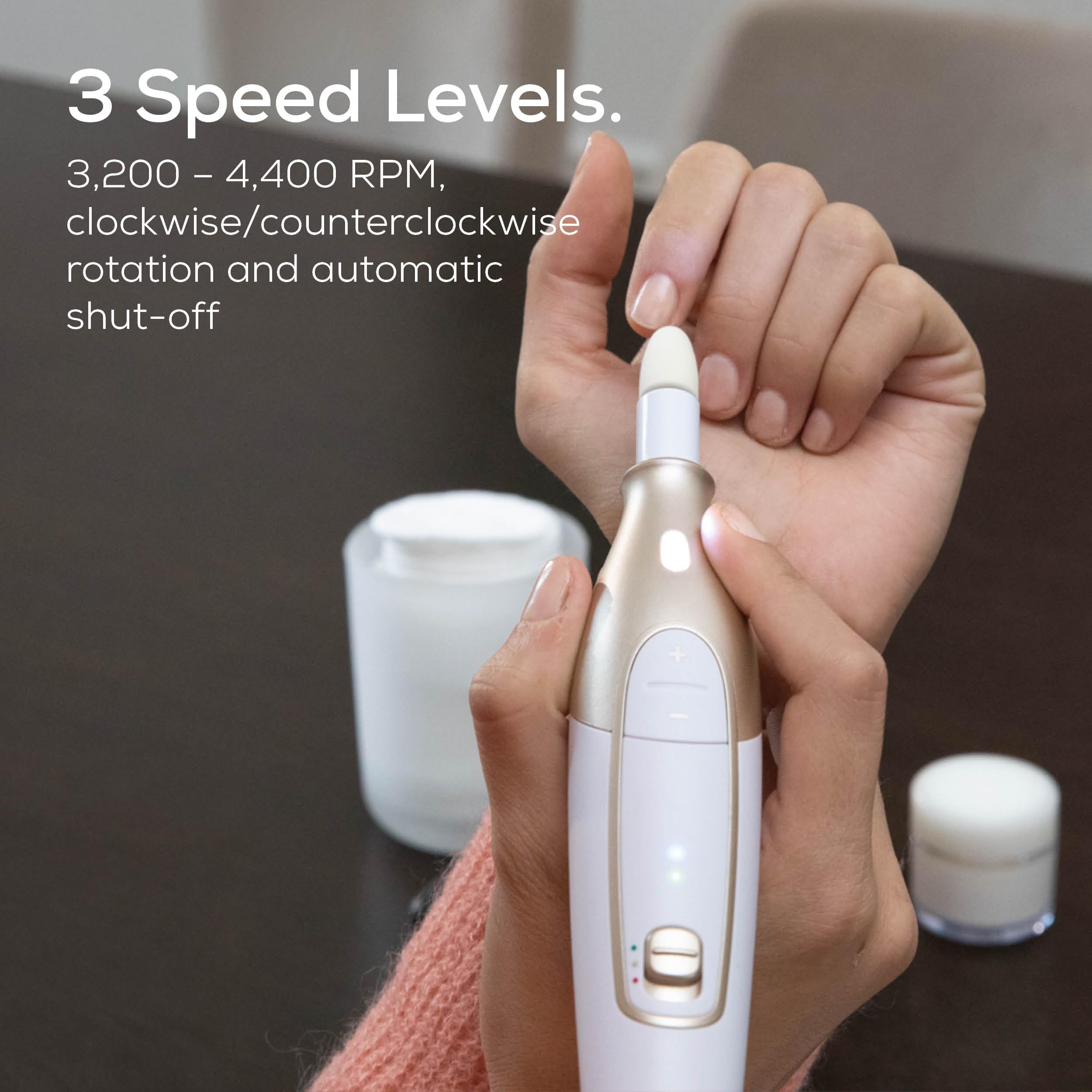 Beurer MP64 LED light illuminating nail area to improve visibility and accuracy