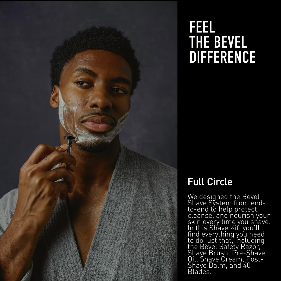 Bevel shave cream open tub with creamy texture providing protection and hydration