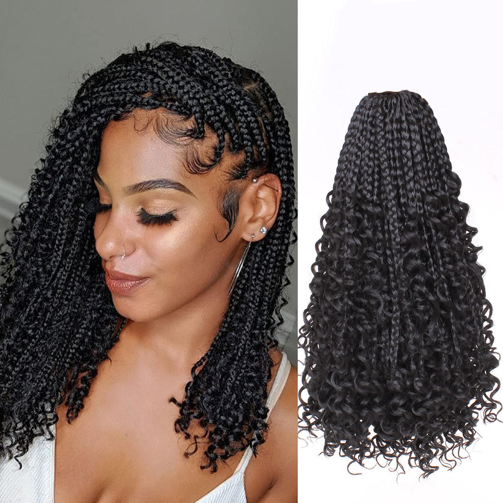 Beverlee front packaging showing 14 inch boho box braids and quick install benefit