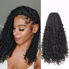 Beverlee front packaging showing 14 inch boho box braids and quick install benefit