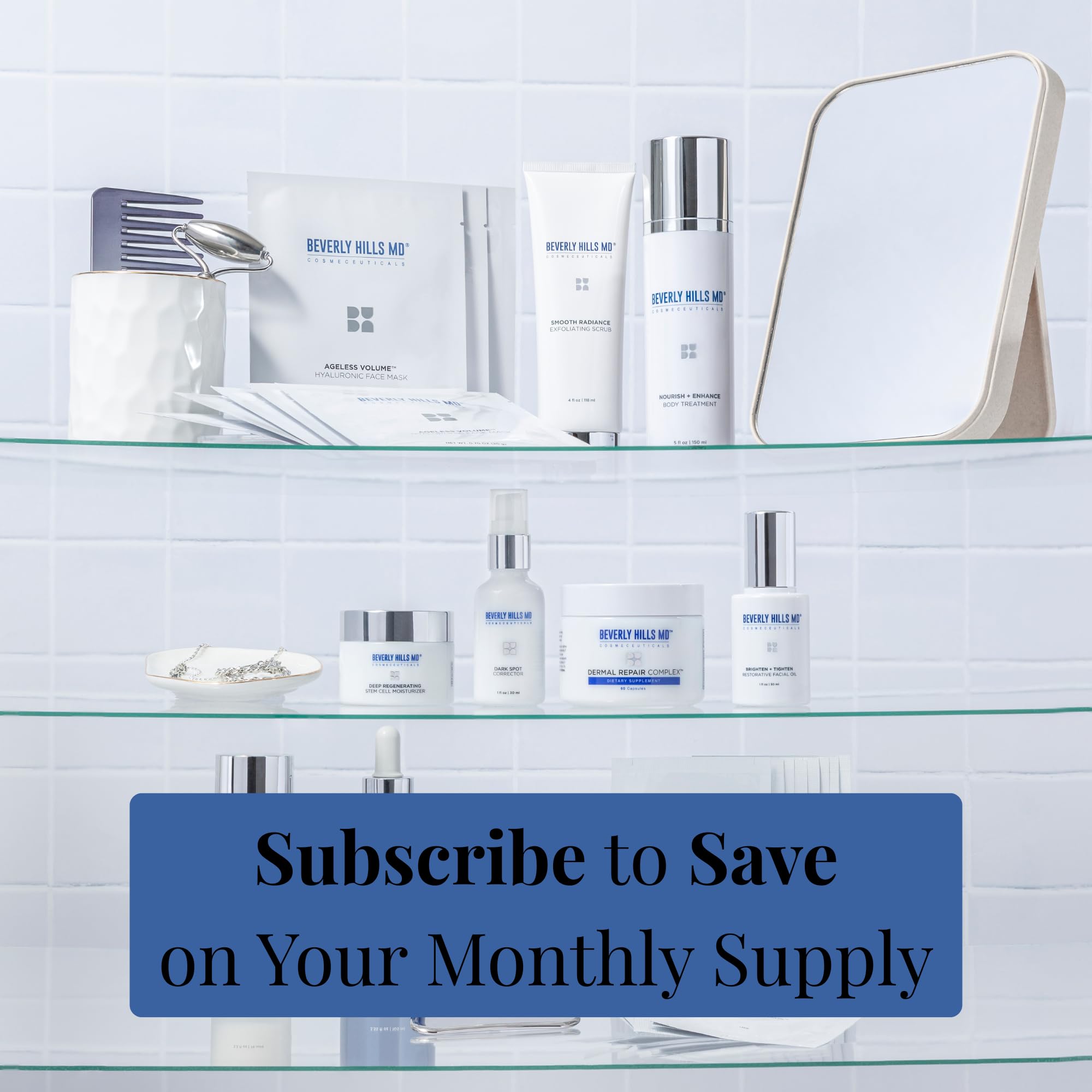Beverly Hills MD on bathroom counter lifestyle image conveying daily routine ease