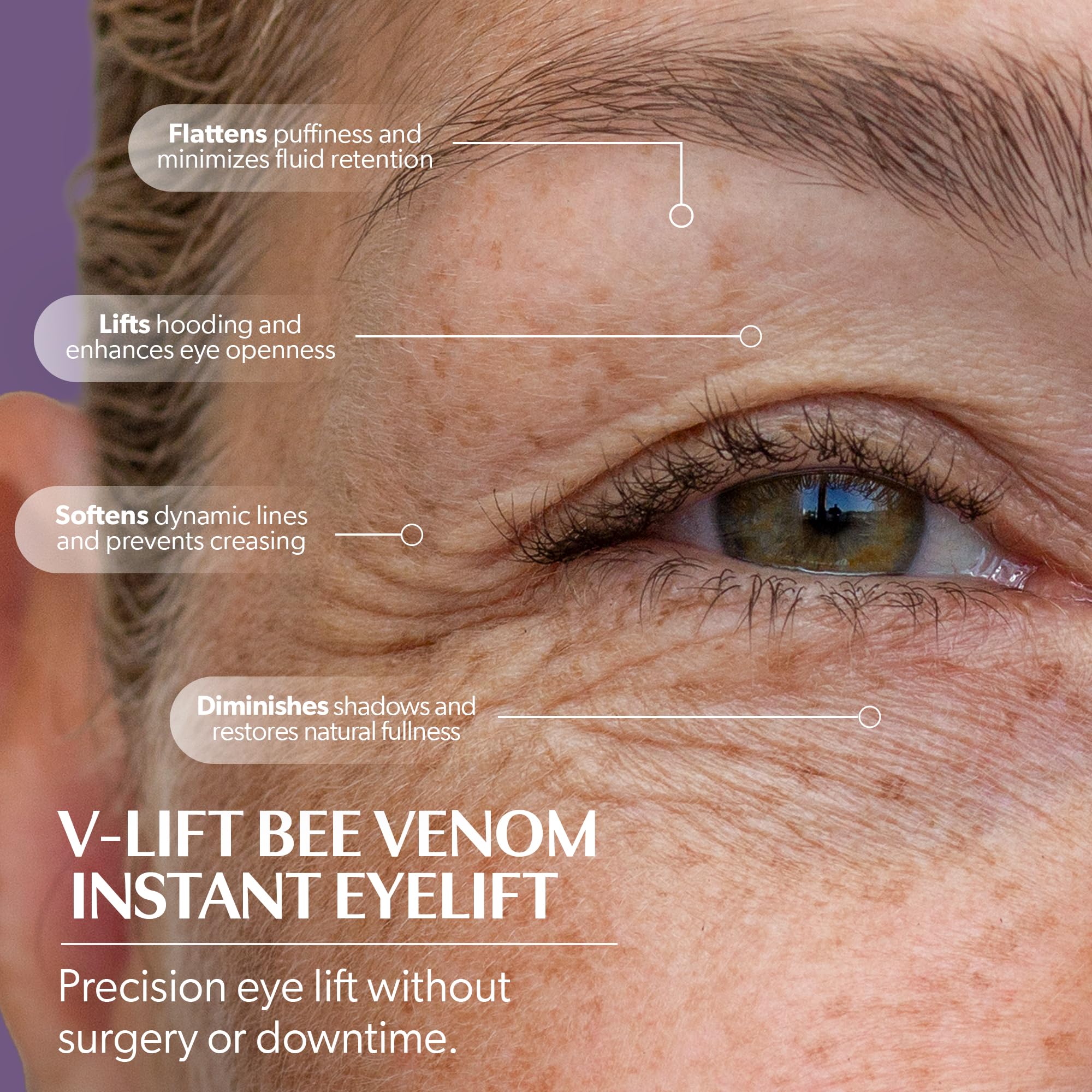 BEVERLY HILLS side-by-side before and after application demonstrating reduced puffiness quickly