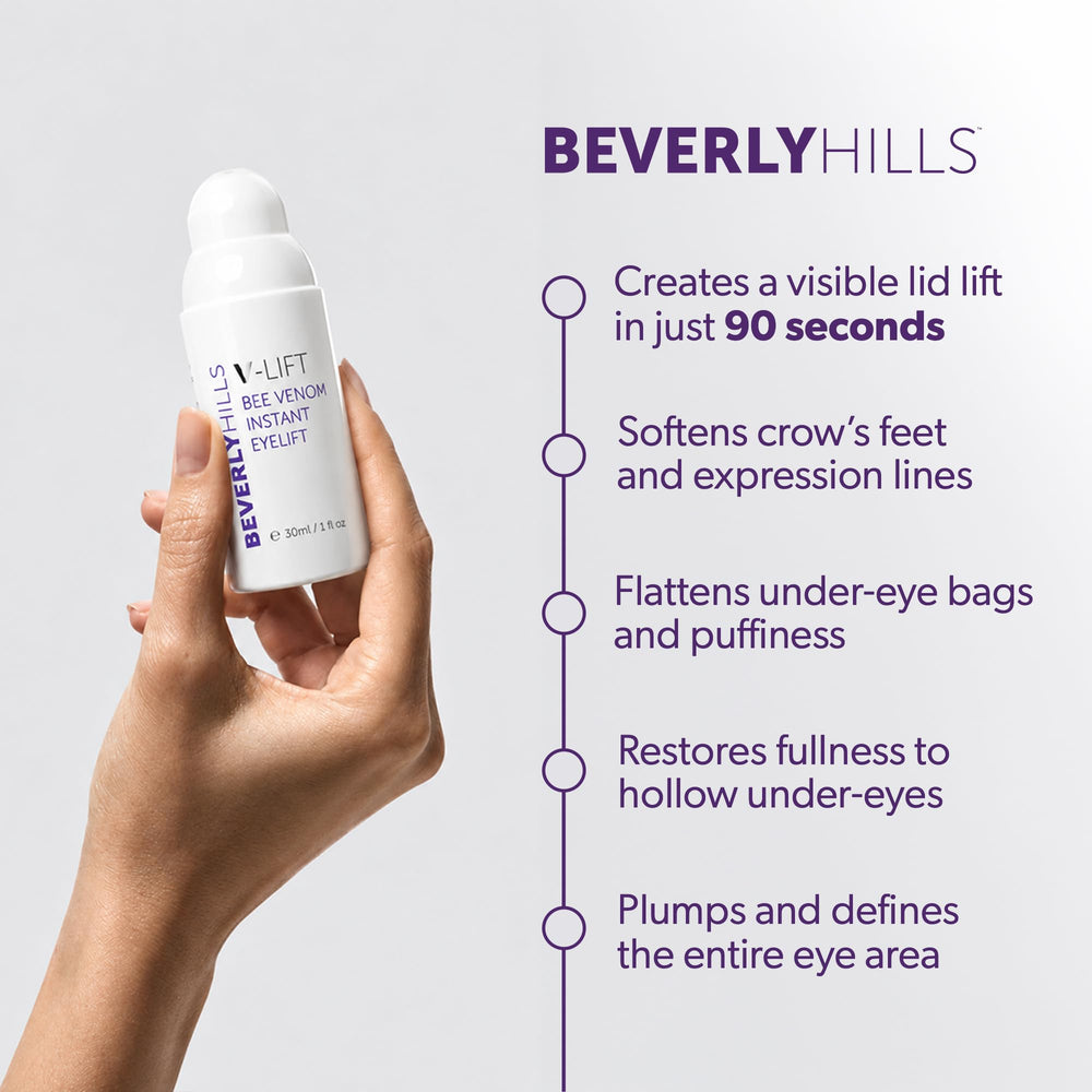 BEVERLY HILLS bottle held in hand showing 30mL scale and long 120-day supply benefit