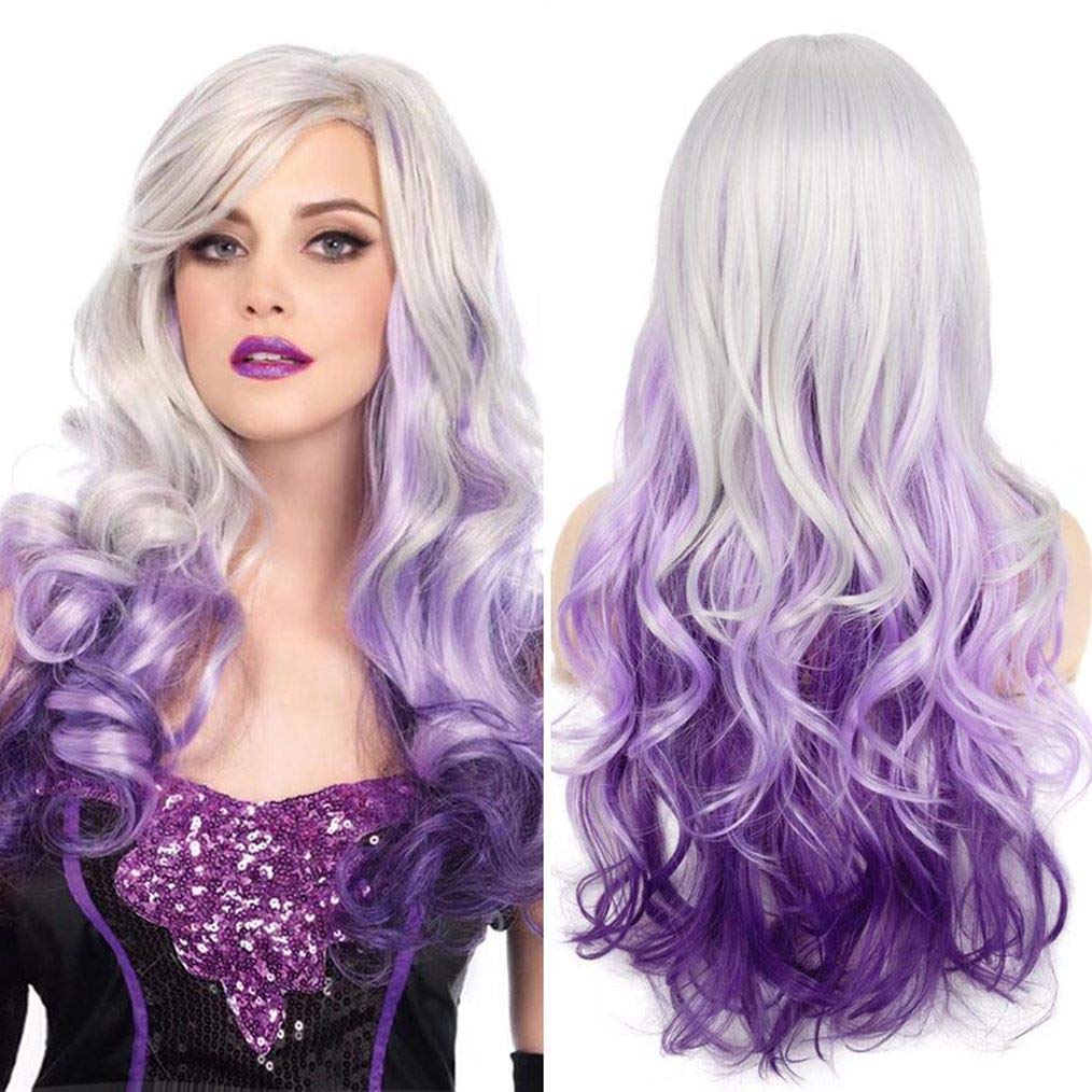 Beweig front view ombre wig shows silver grey to purple and natural volume