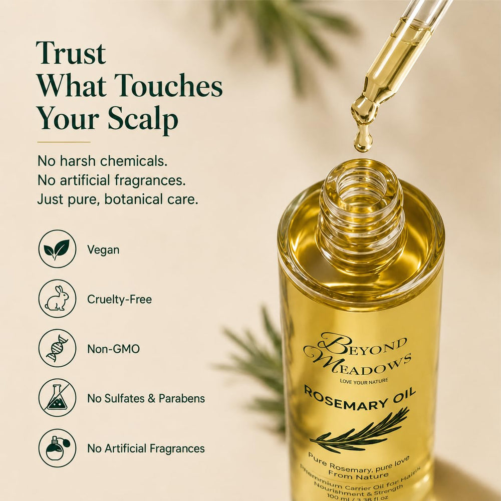 Beyond Meadows bottle on bathroom counter illustrating daily routine ease