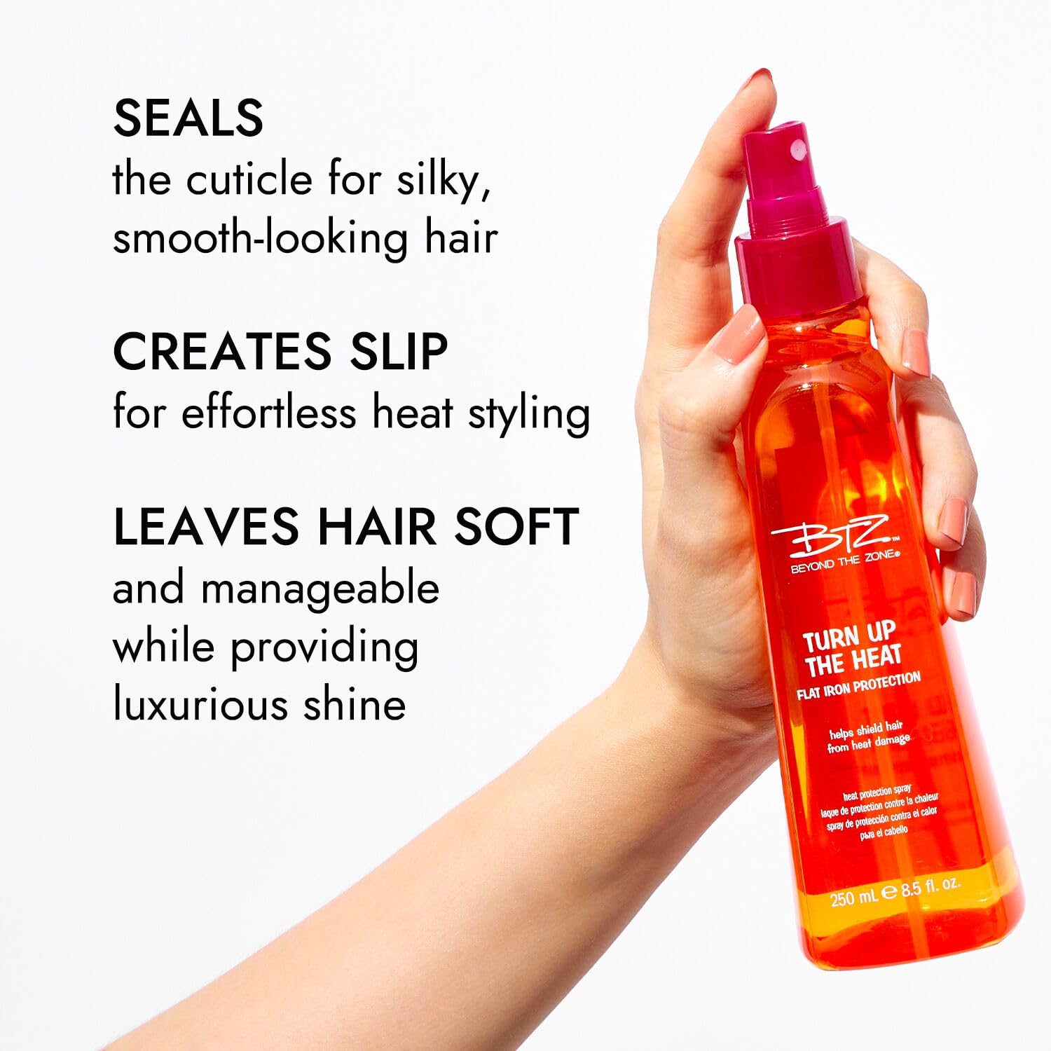 Beyond the Zone hair before and after styling showing smoother, shinier finished hair