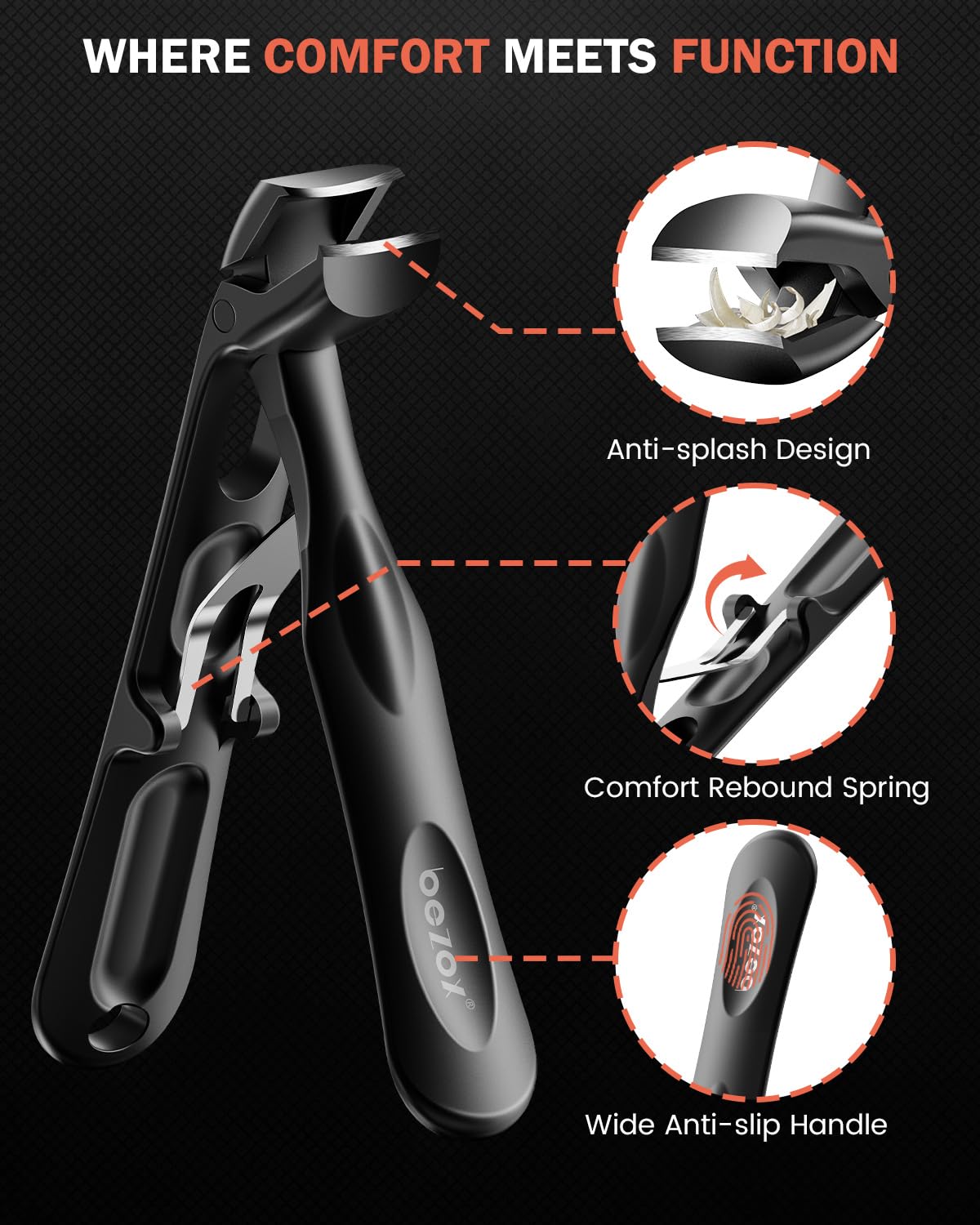 BEZOX clippers in use trimming a thick toenail with control