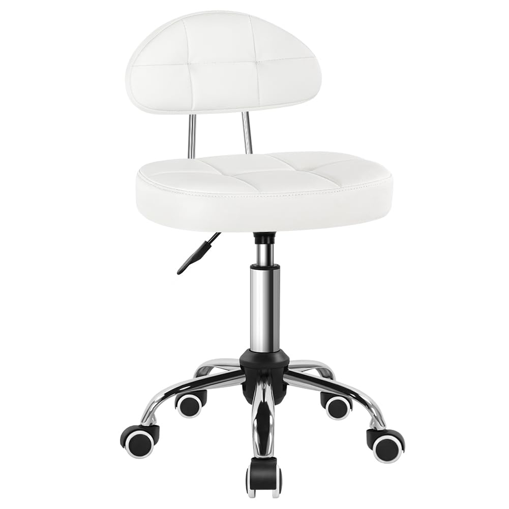 BFTOU front view of white swivel stool showing clean minimalist design and mobility