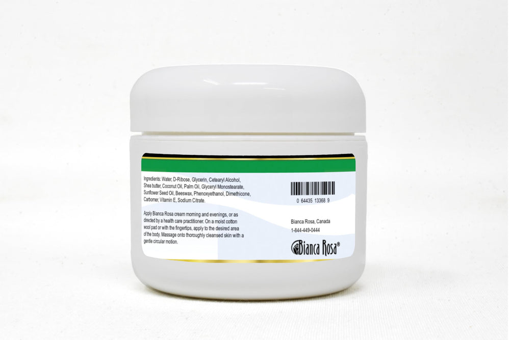Bianca Rosa ingredient label close-up showing D-ribose and clean formulation benefit