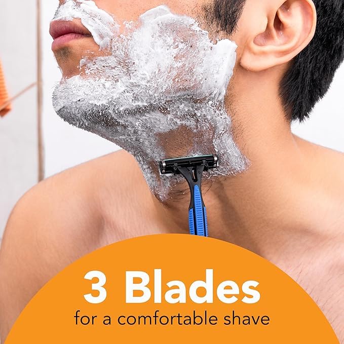 BIC Comfort 3 razors packed with blade covers in toiletry bag for safe travel