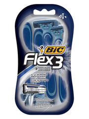 BIC Flex 3 close-up of three flexible blades and lubricating strip for smoother glide