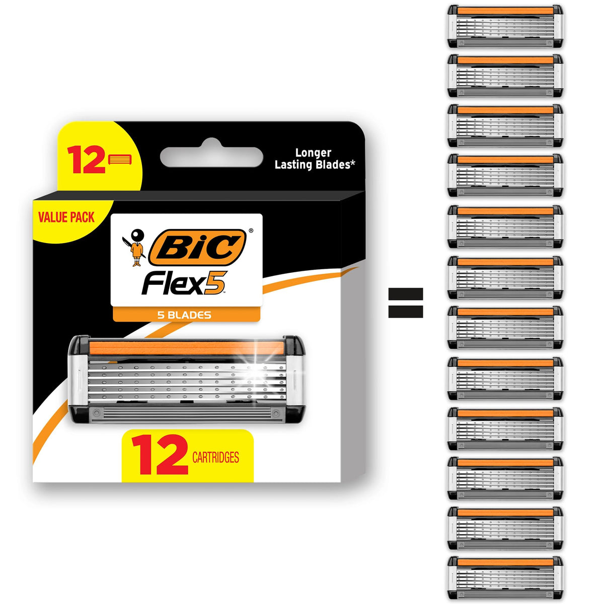 BIC Flex 5 front packaging showing 12 cartridges and benefits
