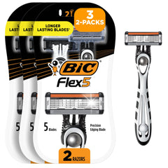 BIC Flex 5 Sensitive front packaging showing two disposable razors and product benefits