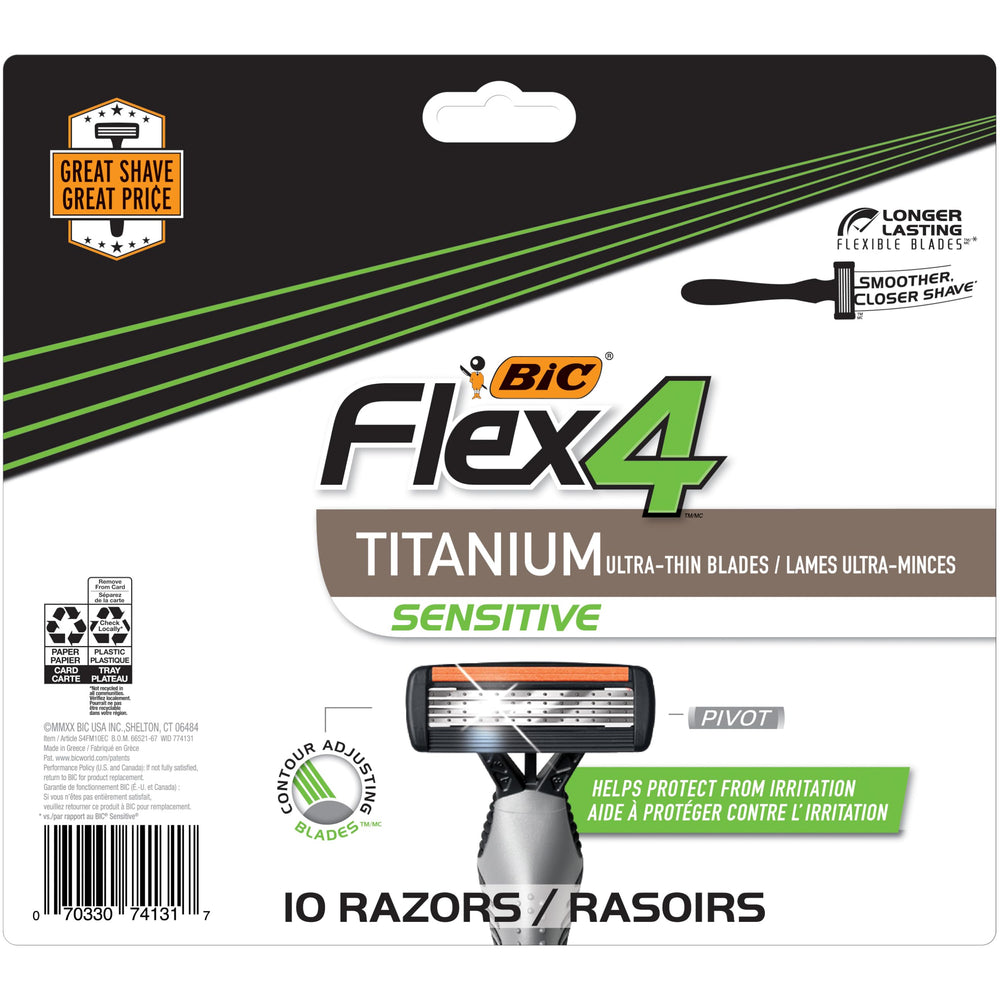 BIC Flex 4 front packaging showing 10-pack and benefits for convenient supply
