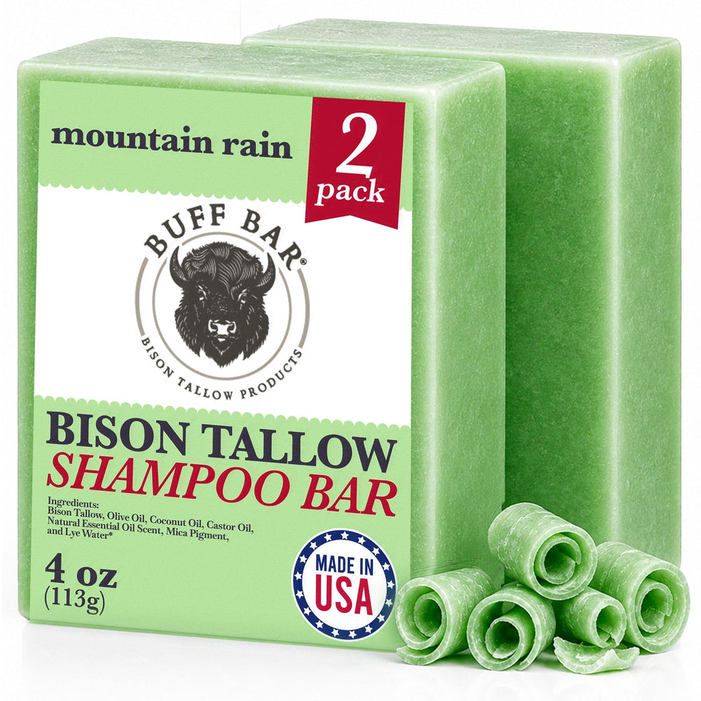 Big Crazy Buffalo front packaging showing two bars and Mountain Rain scent benefits