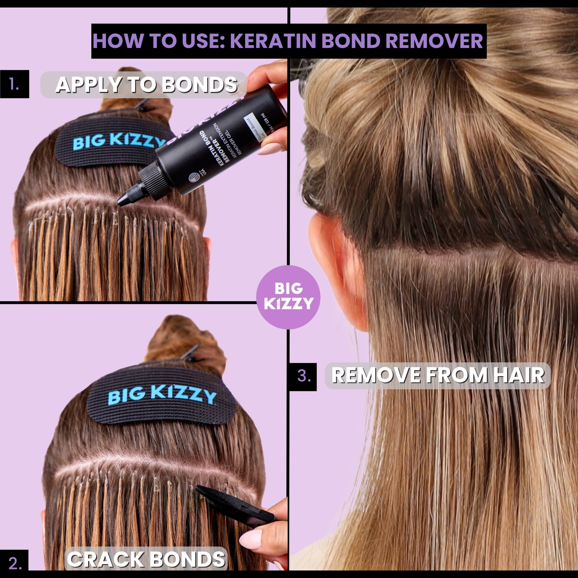 Big Kizzy bottle label and cap highlighting made in USA and easy dispensing