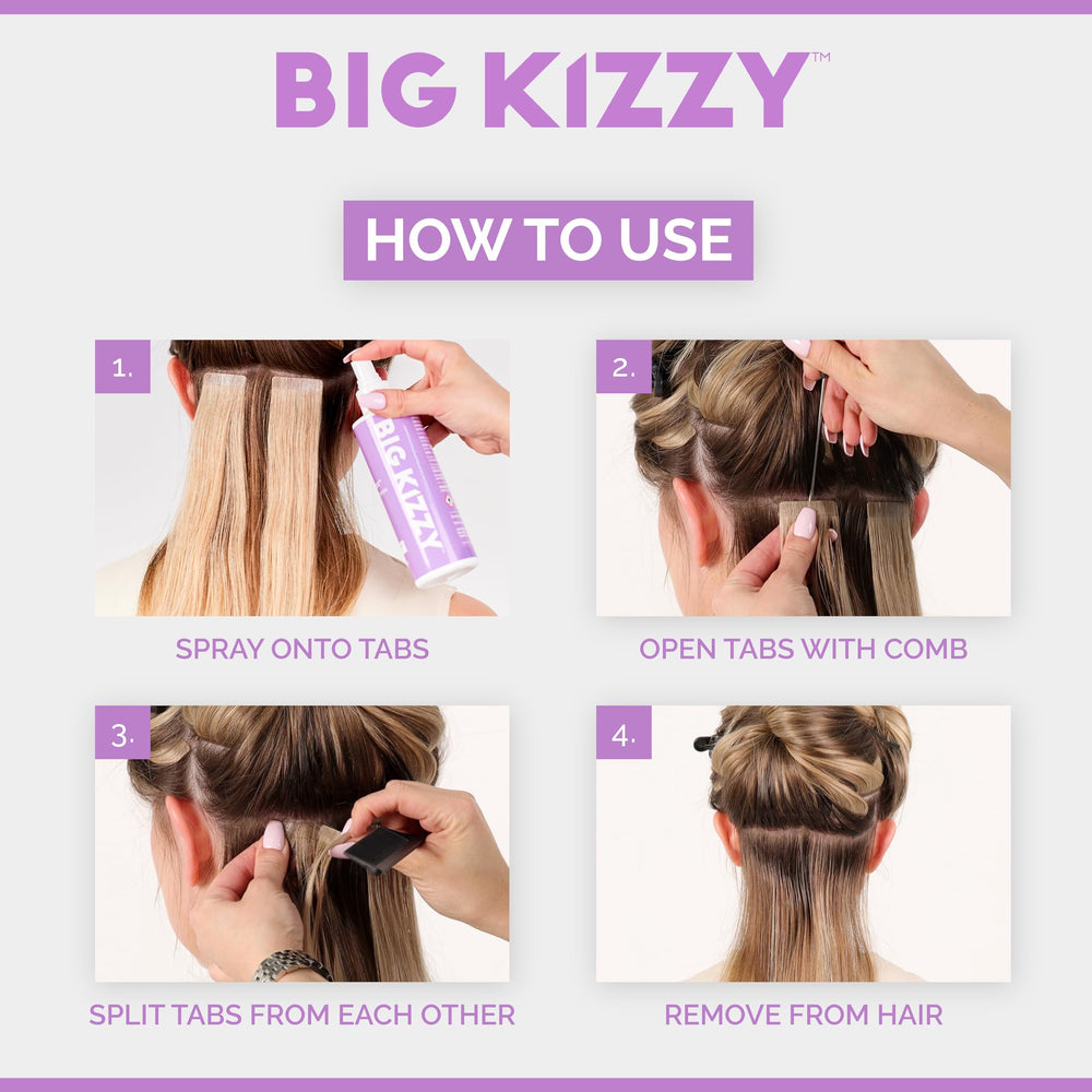 Big Kizzy combing through hair while Remover 2 lifts adhesive residue