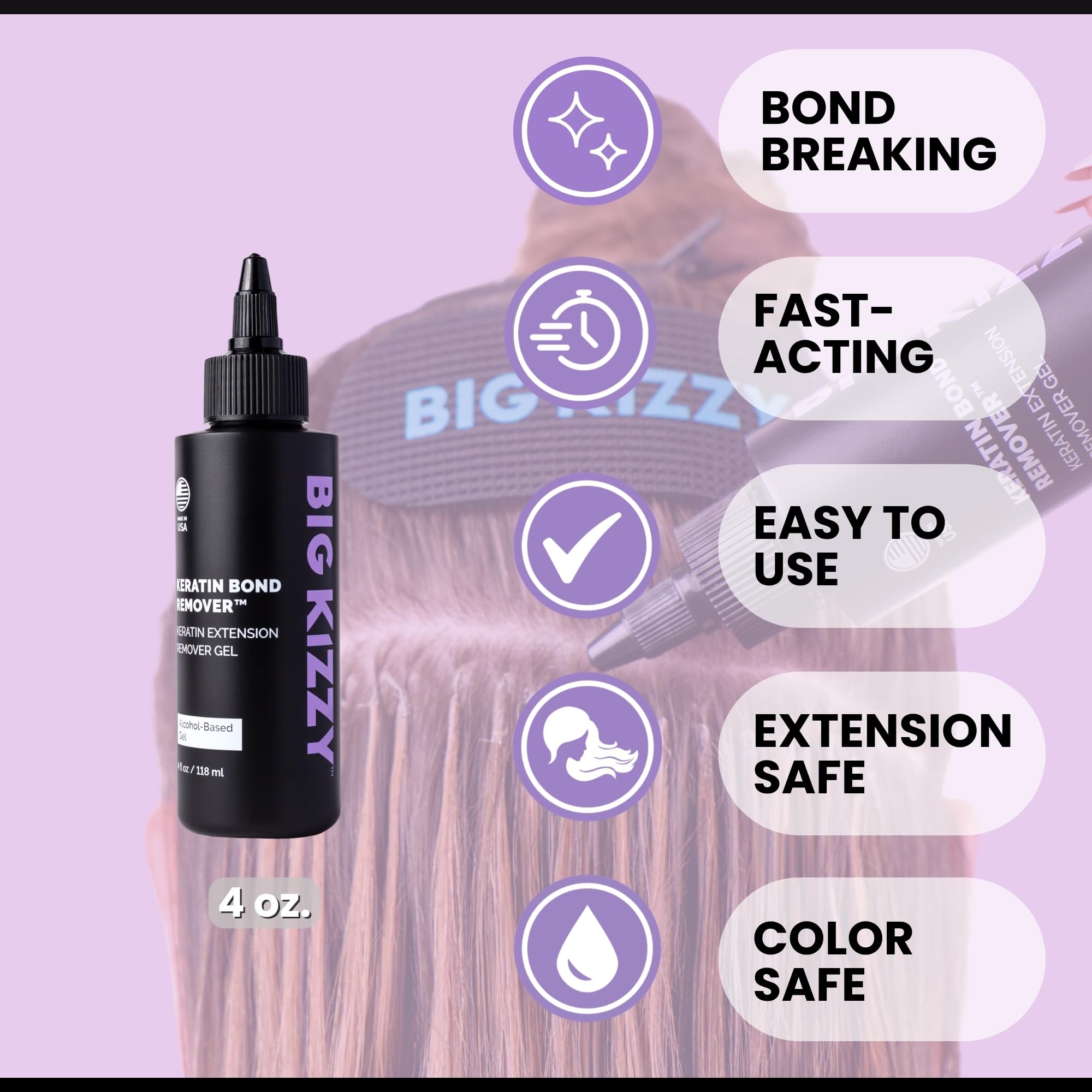 Big Kizzy bottle held by stylist for ergonomic grip and controlled application benefit