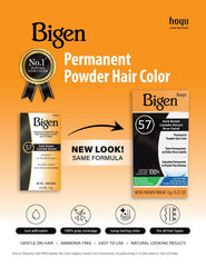 Bigen application brush applying powder paste to roots, demonstrates precise touch-up benefit