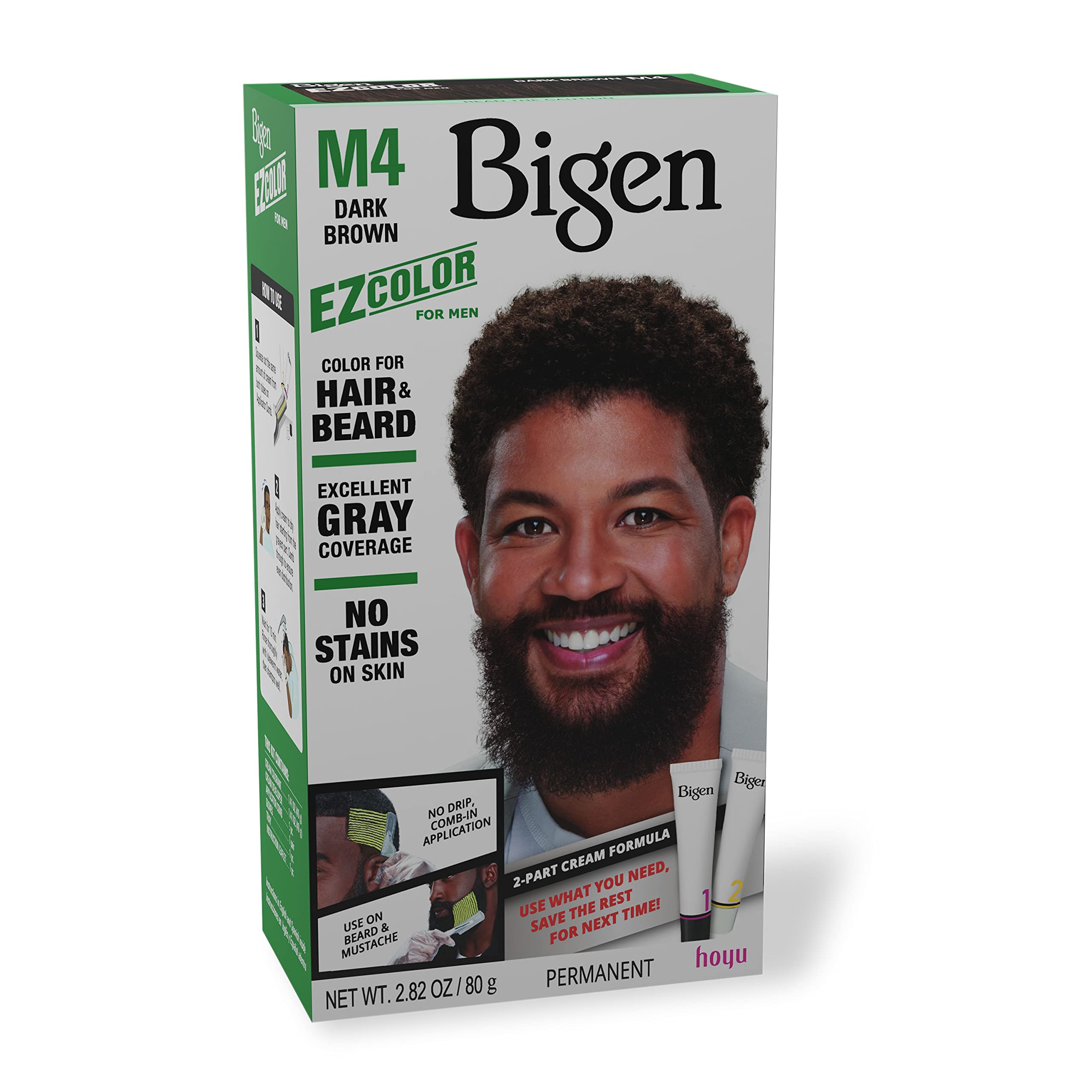 Bigen before and after beard showing natural dark brown coverage