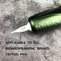 BIGWASP cartridge installed in rotary tattoo machine demonstrating easy compatibility