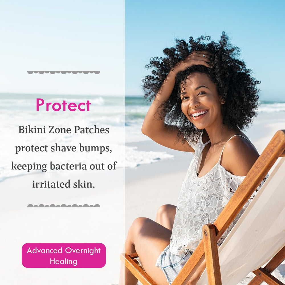 Bikini Zone patch applied to bikini-line demonstrating discreet protection