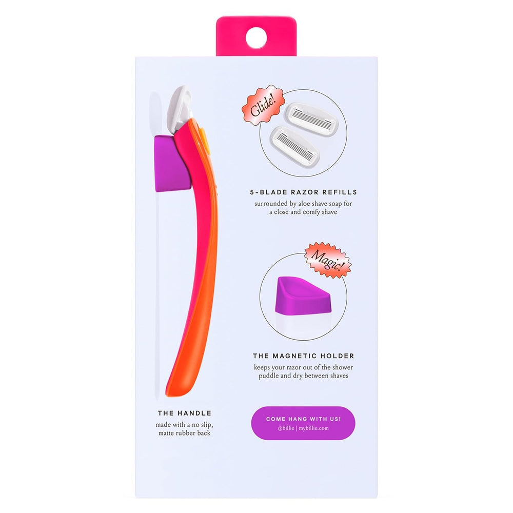 Billie packaging and contents flatlay showing everything included for immediate use