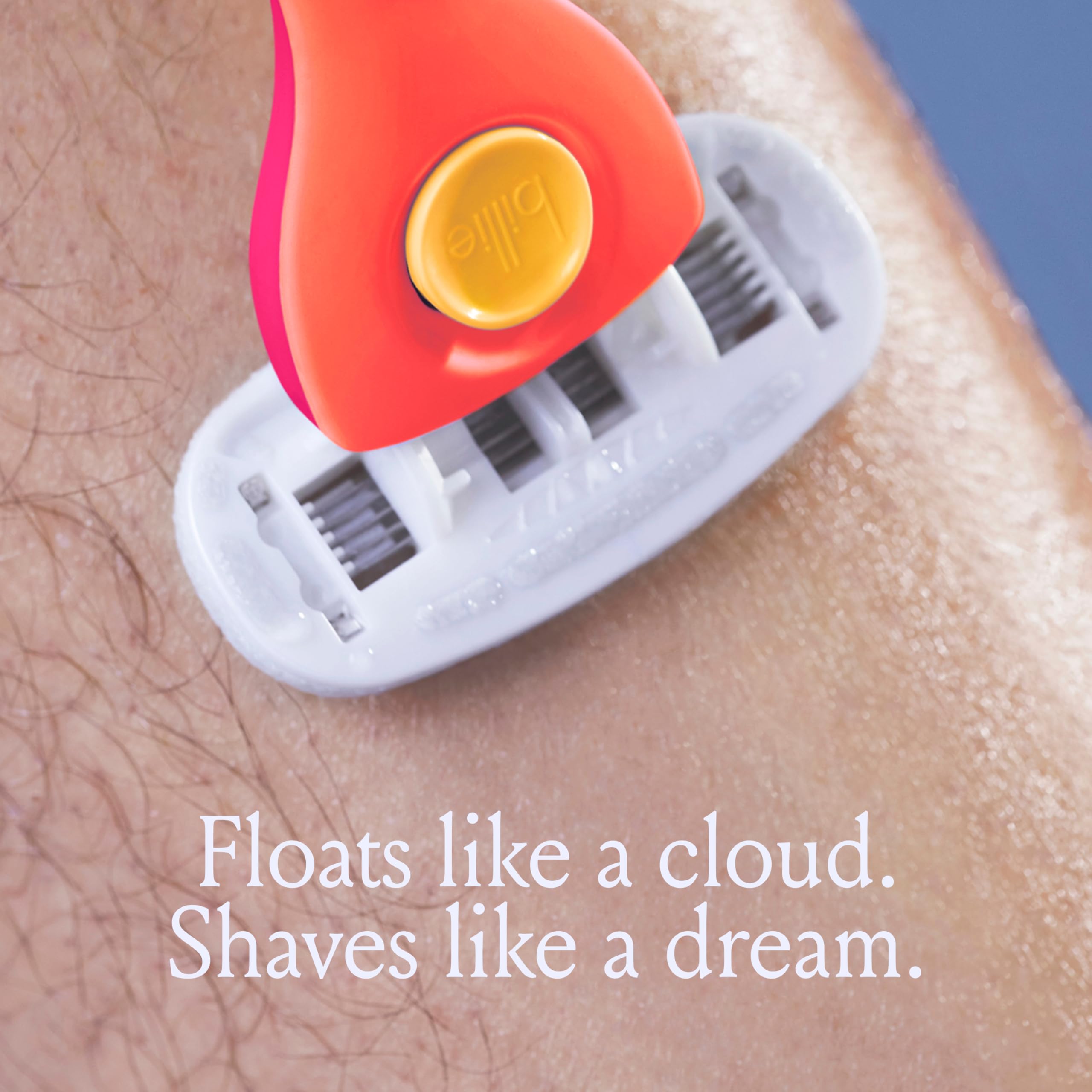 Billie razor in use during leg shave illustrating close, comfortable strokes