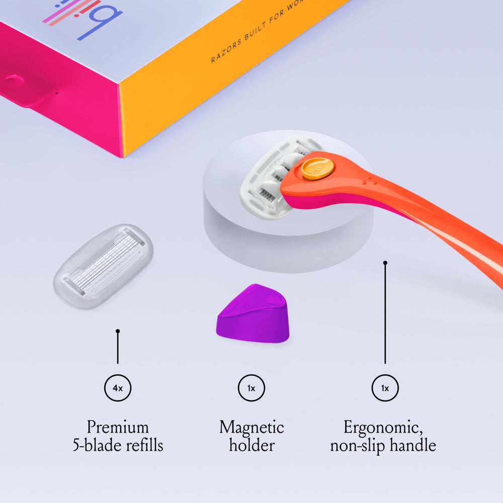 Billie magnetic holder mounted on tile keeping the razor dry and easy to reach