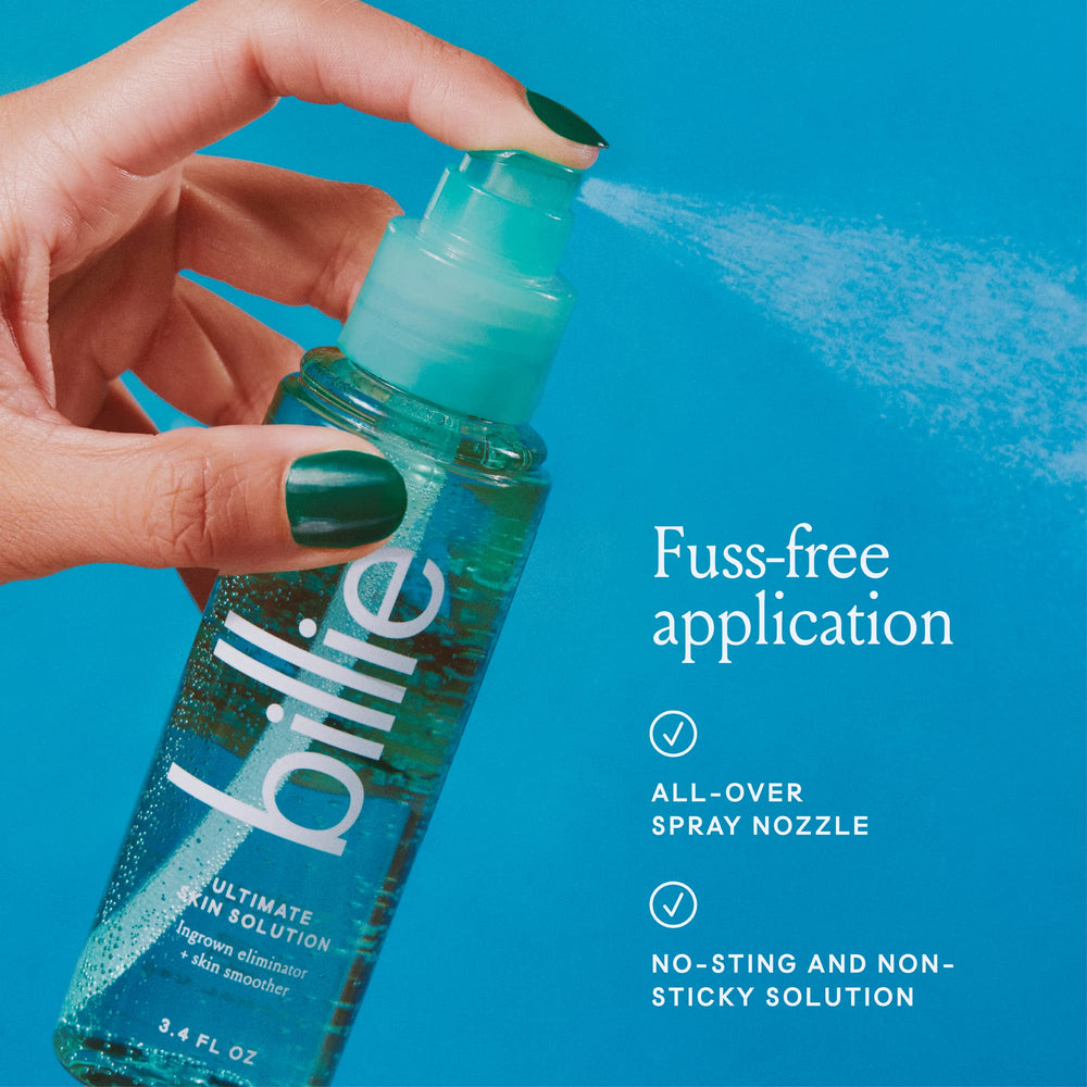 Billie spray mist texture captured mid-air conveying lightweight, non-sticky feel