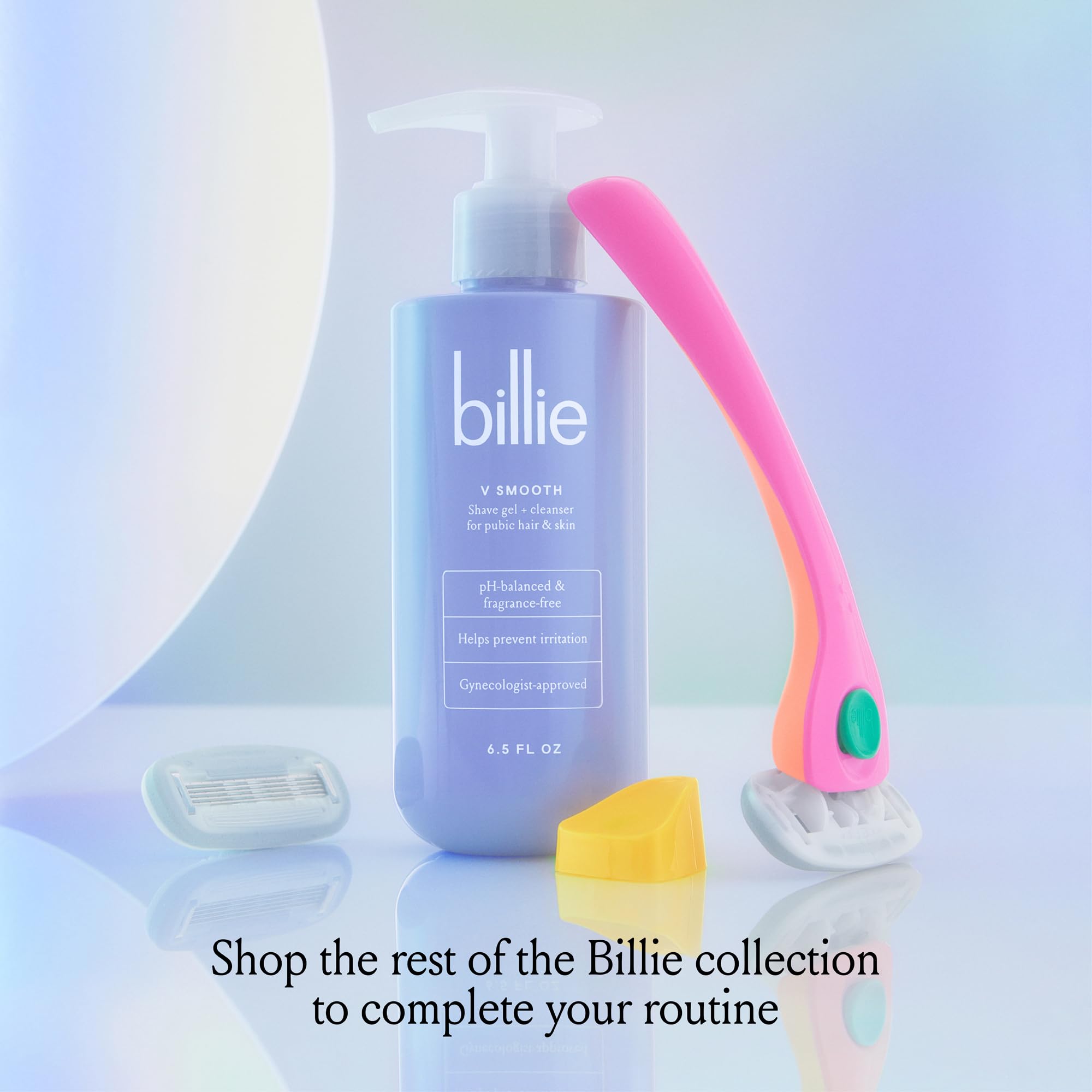 Billie label close-up showing pH-balanced and gynecologist-approved