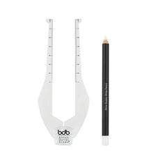 billion dollar brows front view of Brow Buddy kit showing tool and pencil for precise shaping