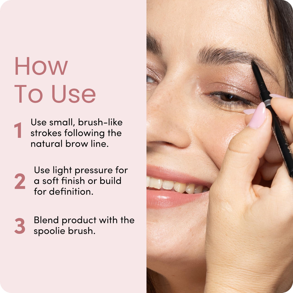 billion dollar brows hand holding pencil to show size and travel-friendly convenience