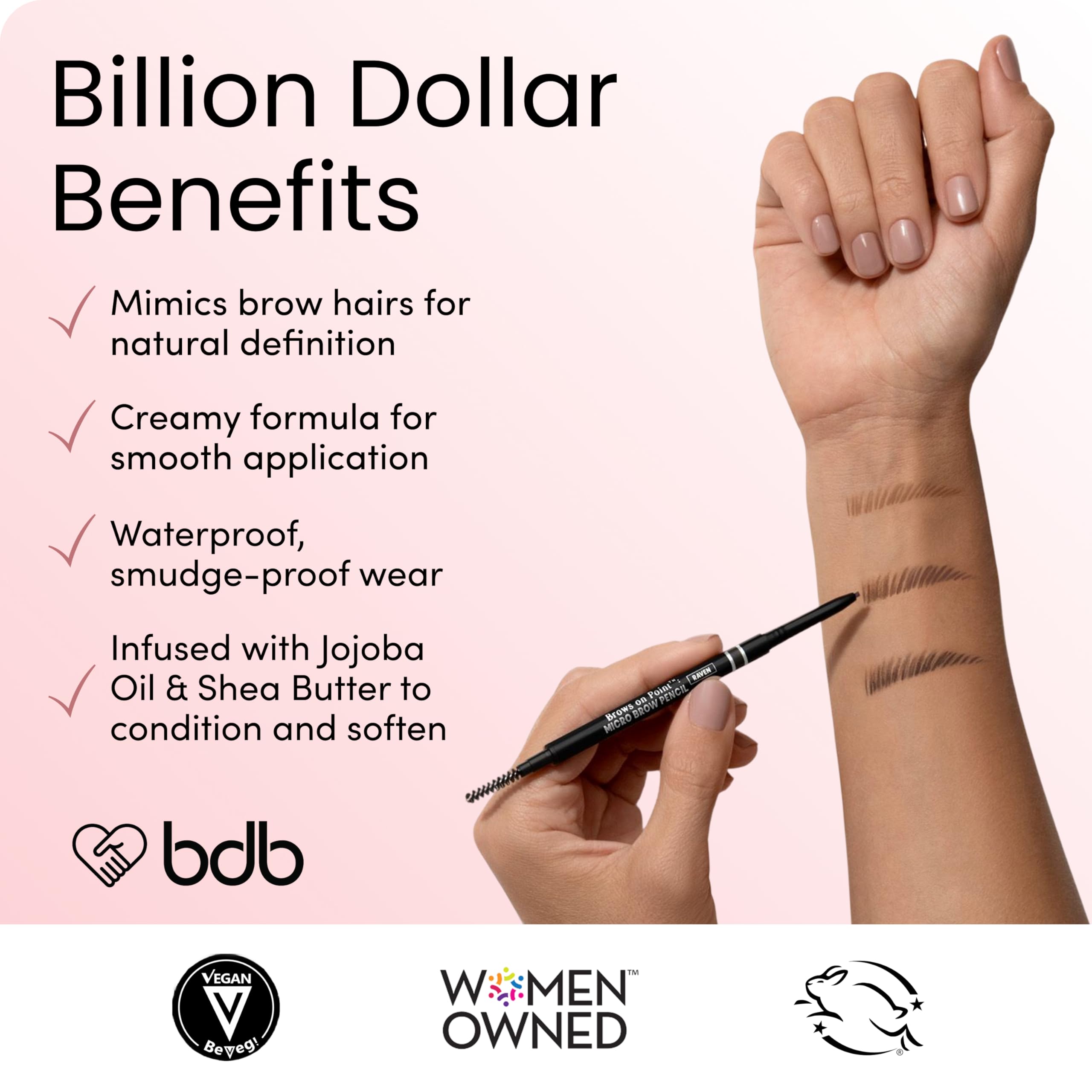 billion dollar brows product packaging and label for ingredient and shade information