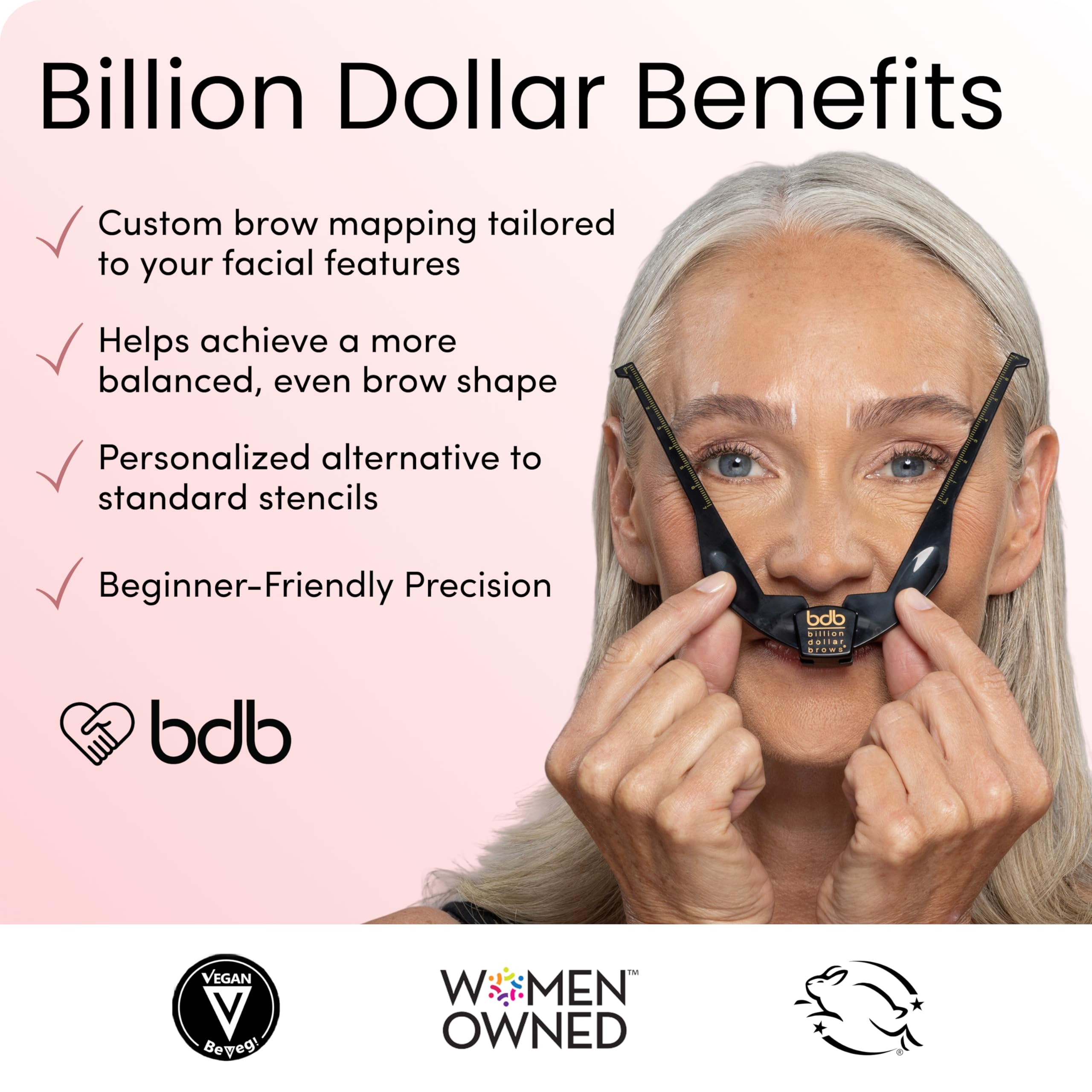 billion dollar brows tool held in hand showing compact size and portability