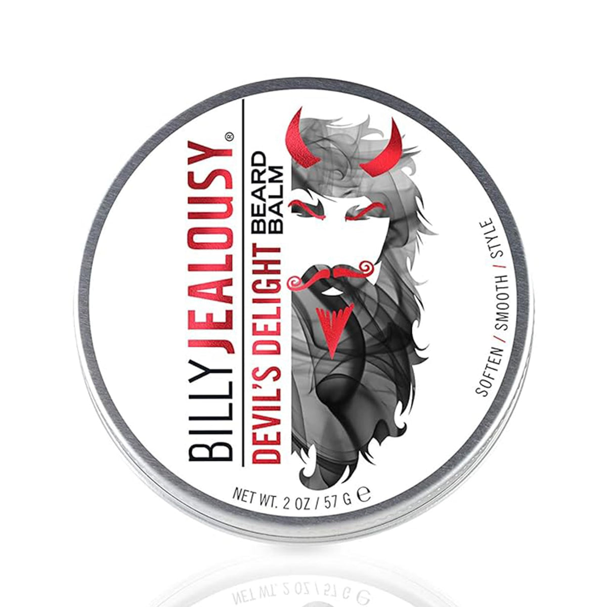 Billy Jealousy front tin showing product and warm sandalwood scent benefit