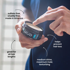 Billy Jealousy styling mud on hands ready for application to provide control