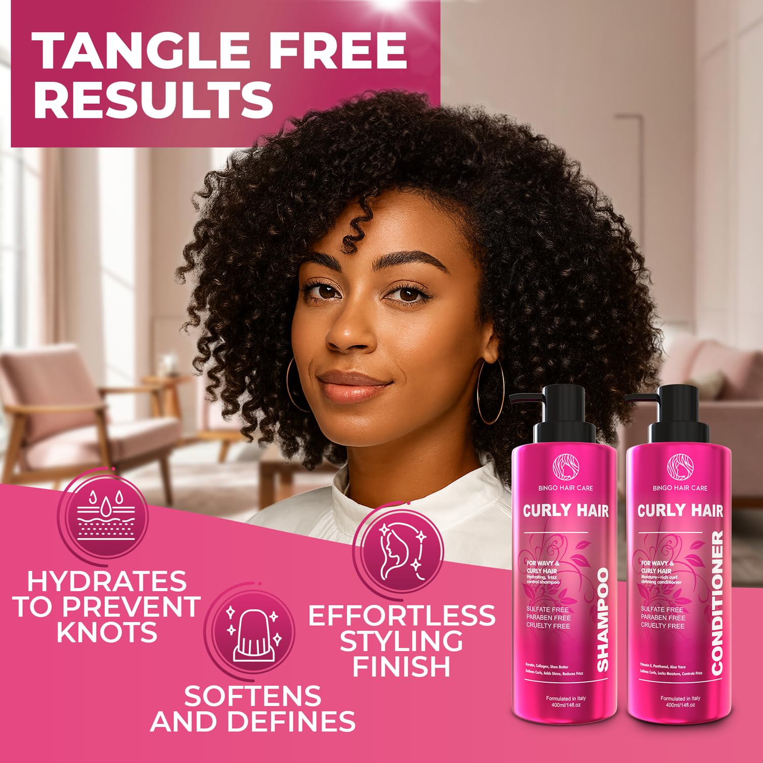 BINGO HAIR CARE lifestyle outdoor curls showing frizz control