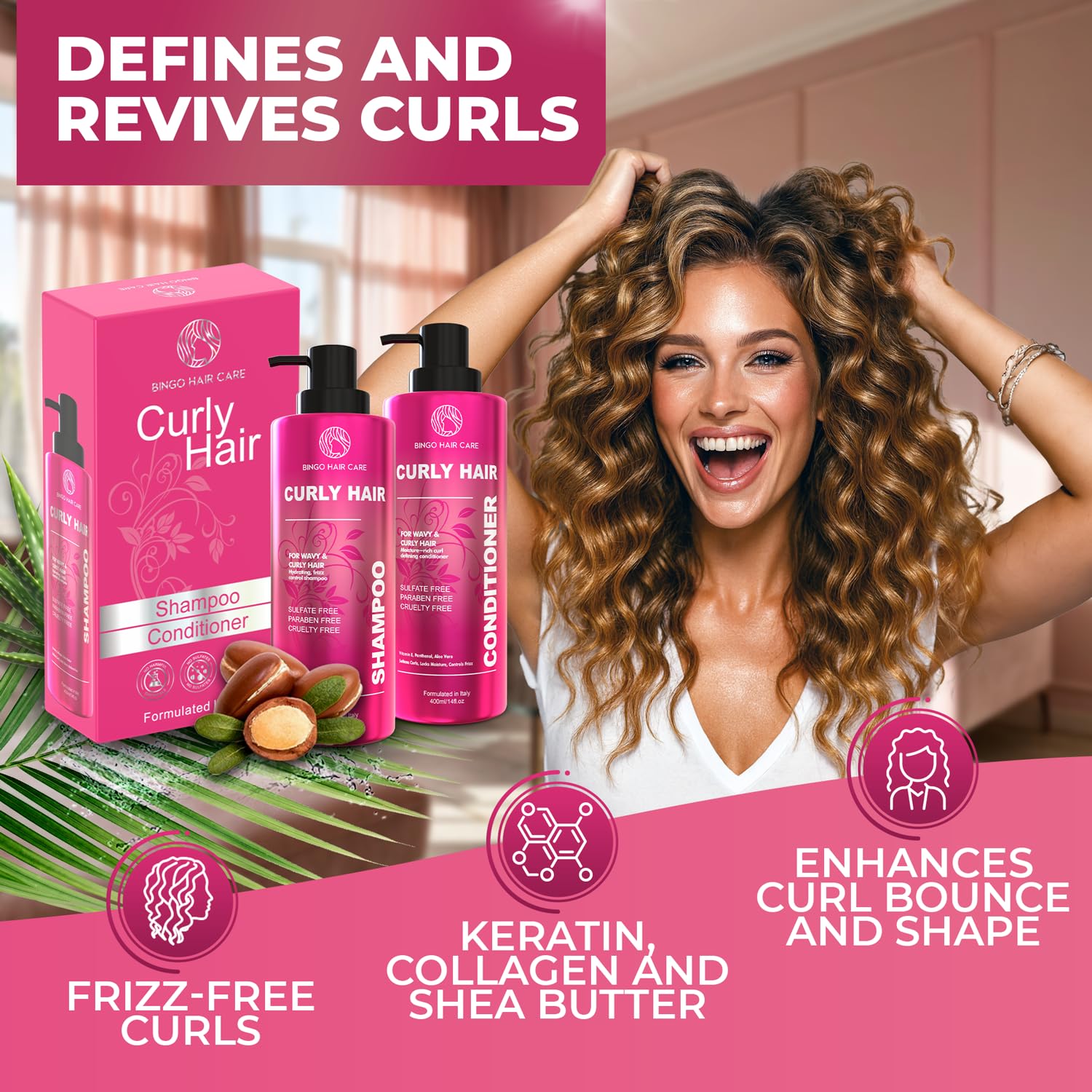 BINGO HAIR CARE pump and label close-up highlighting ingredients
