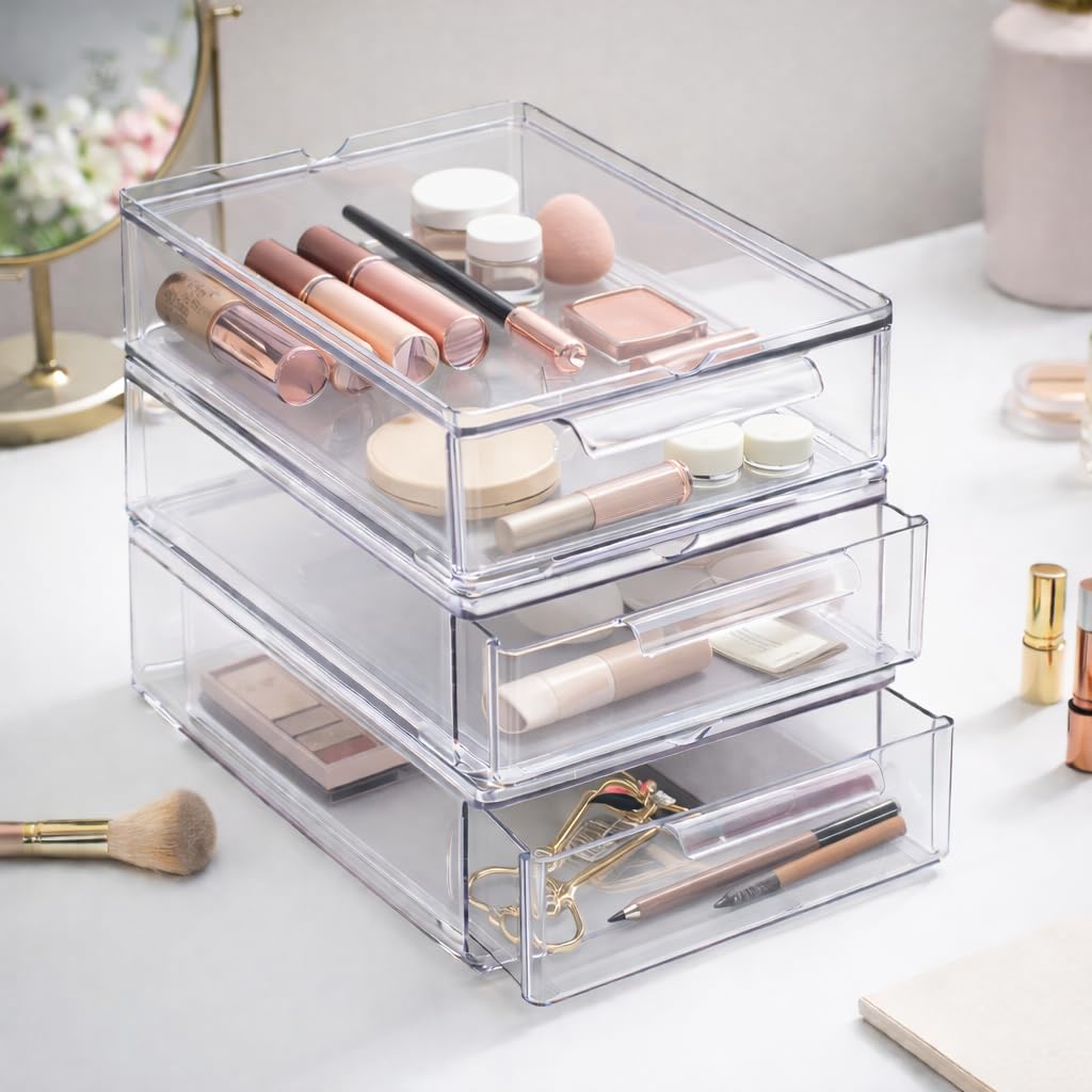 BINO drawers holding makeup and brushes for tidy cosmetic organization