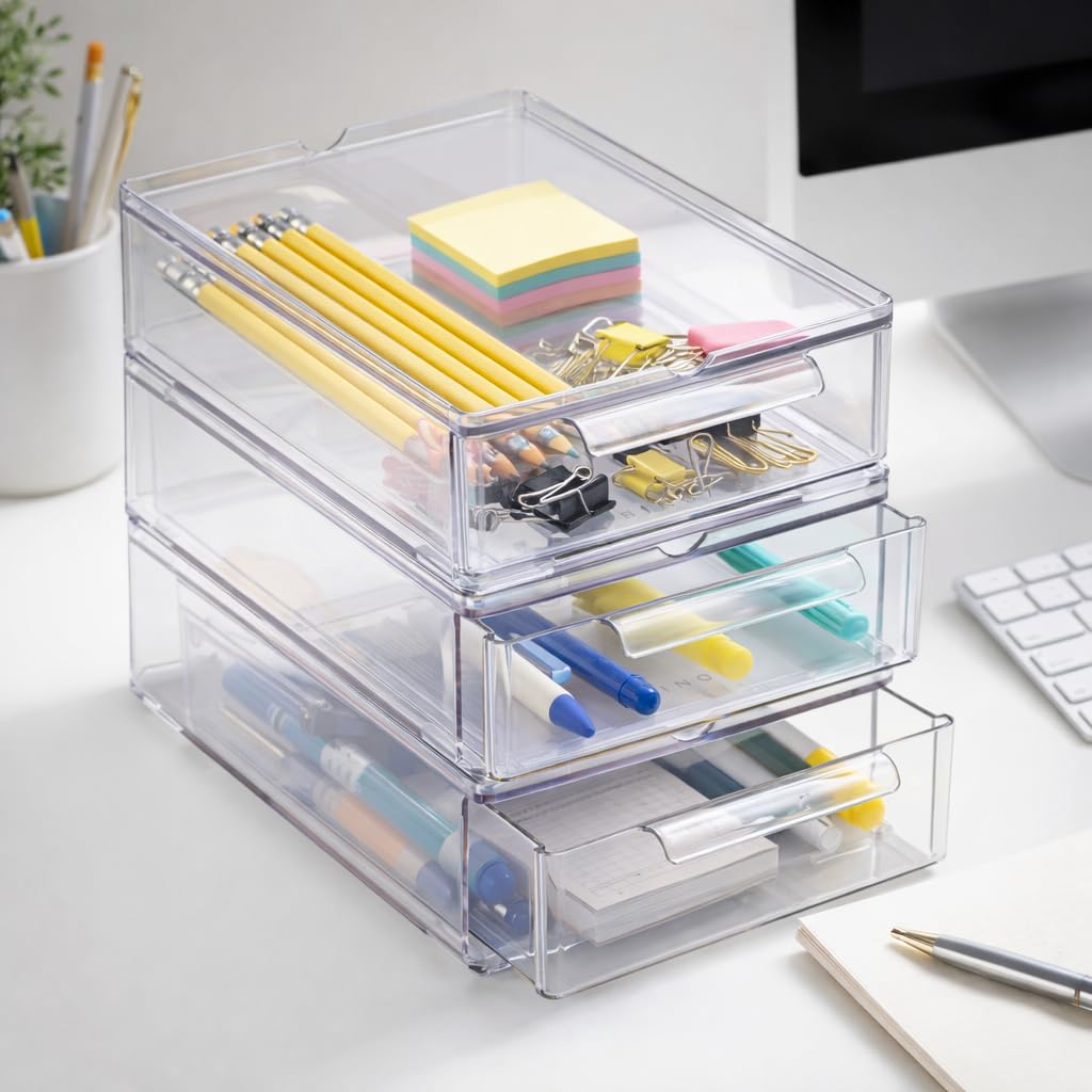 BINO drawer size comparison with hand demonstrating compact scale and convenience