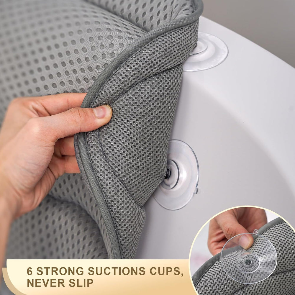 Binobella pillow in tub supporting head and neck for relaxed soaking
