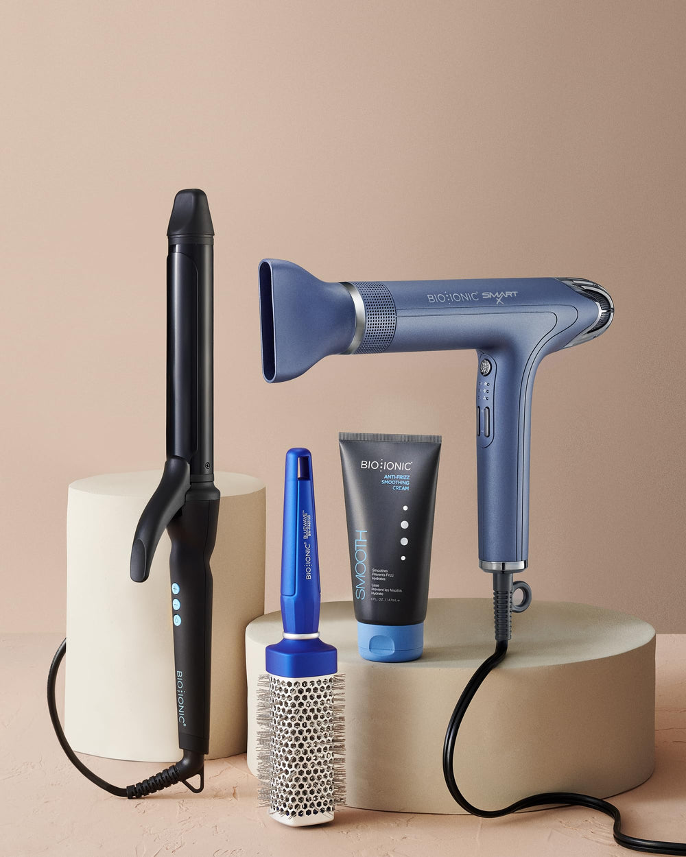 BIO IONIC brush on vanity in lifestyle bathroom scene for salon results at home